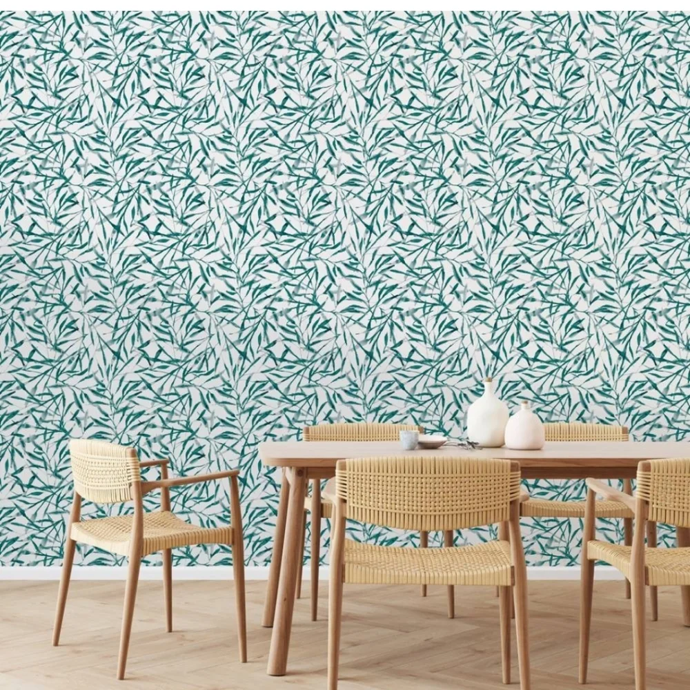 Tempaper & Co. Watercolor Leaves Removable Peel & Stick Wallpaper Viridian Gree